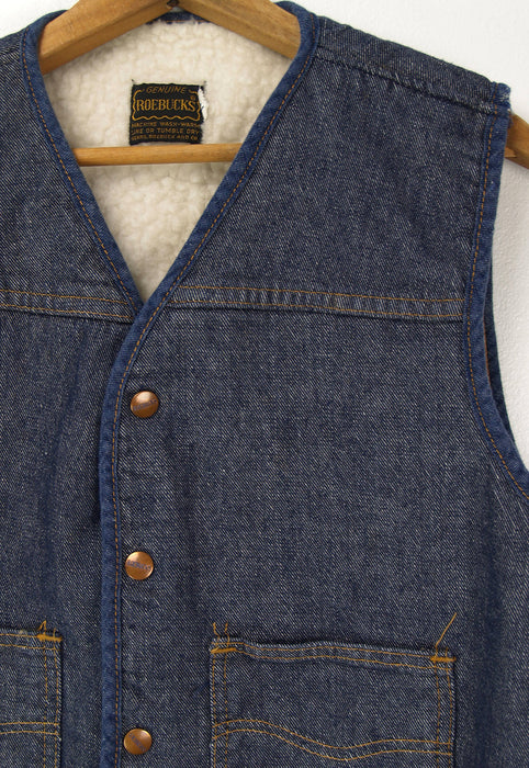 Vintage Faux Shearling Sears Roebuck 70s Denim Vest