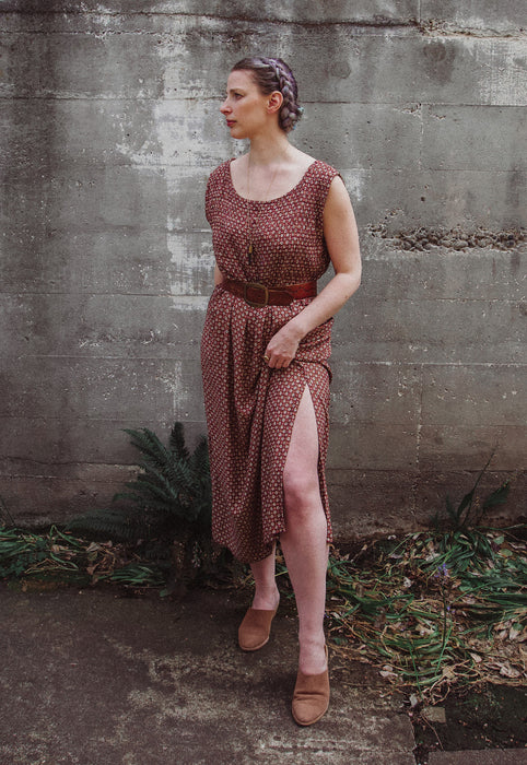 Idylwild Vintage Terracotta Tile Vintage Maxi Dress 90s Rayon Dress
