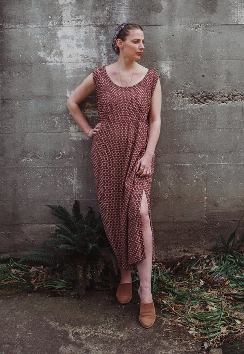 Idylwild Vintage Terracotta Tile Vintage Maxi Dress 90s Rayon Dress
