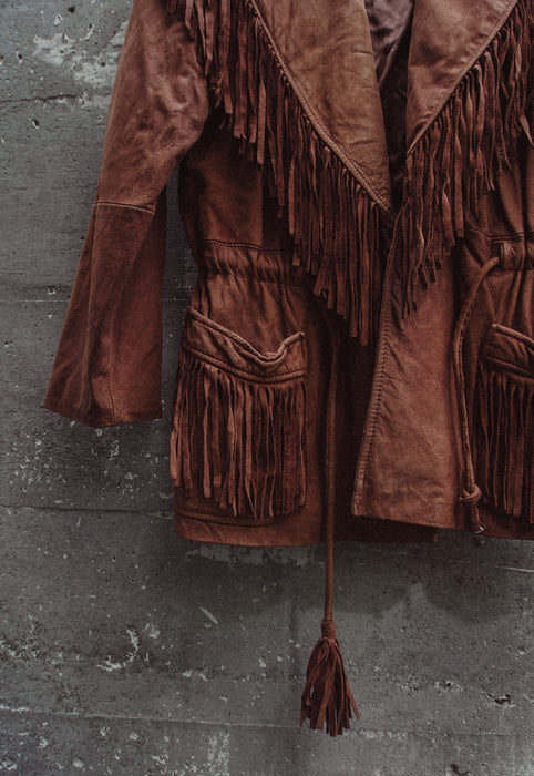Vintage tobacco fringe leather jacket