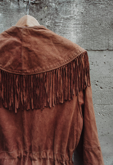 Vintage tobacco fringe leather jacket