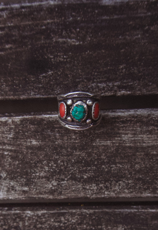 Christie Araujo Idylwild Vintage Turquoise Coral Crown Ring Ancient Relic