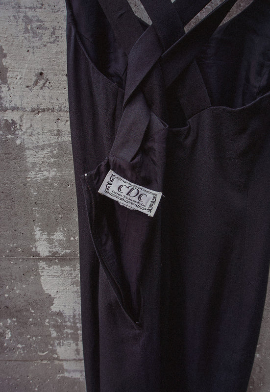 Vintage Black 90s Supermodel Dress Cross Hatch Back Idylwild