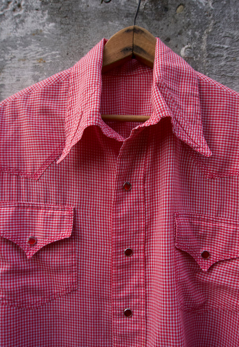 Vintage Handmade Red Gingham Pearl Snap Shirt