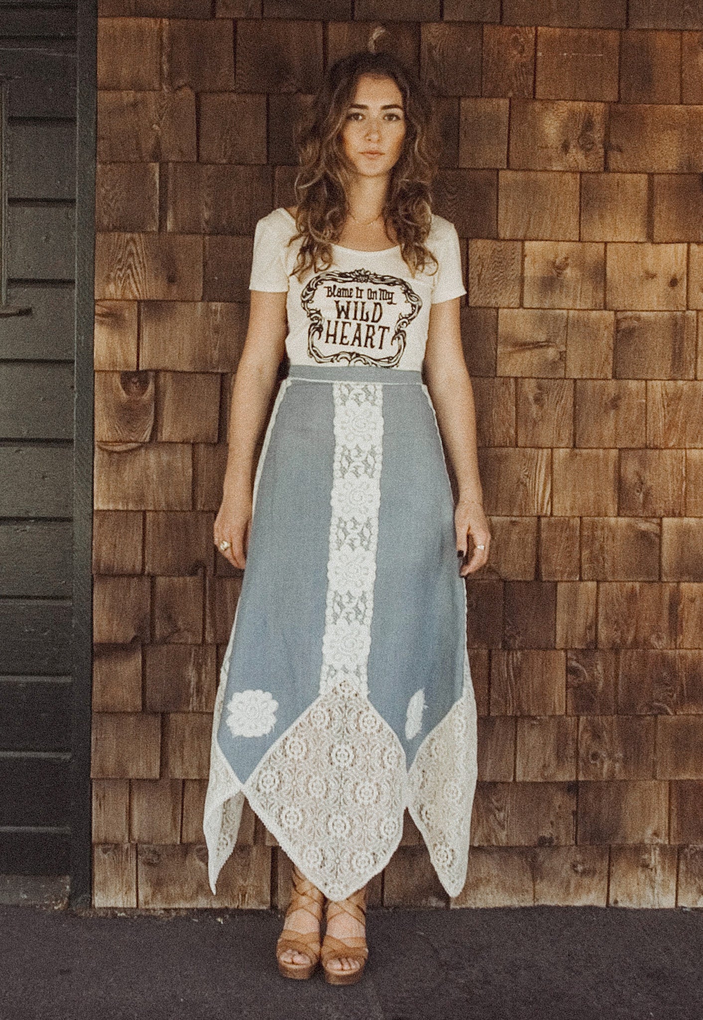 Vintage Denim and Lace Idylwild Vintage Kerchief Hem Country Girl Skirt