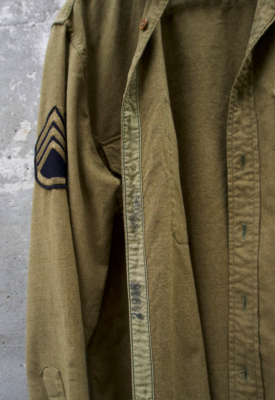 Vintage Olive Wool Military Vintage Mid Century Shirt XL