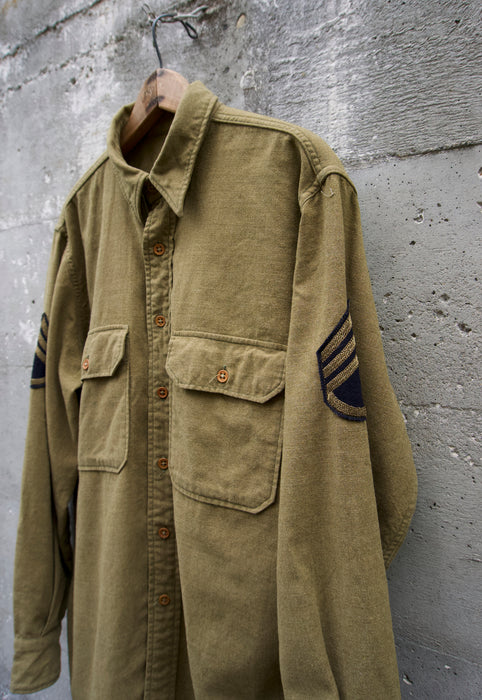 Vintage Olive Wool Military Vintage Mid Century Shirt XL