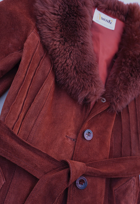 Idylwild Vintage Maroon Suede Fur Collar 1970's Jacket
