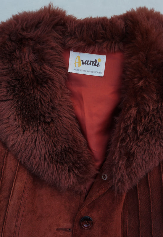 Idylwild Vintage Maroon Suede Fur Collar 1970's Jacket