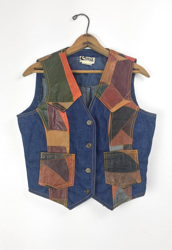 Vintage Patchwork Leather & Raw Denim Vest