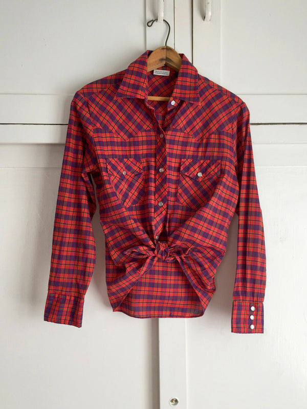 Vintage Women's Red Plaid Western Pearl Snap Shirt
