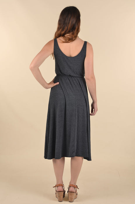Wooden Buttons Midi Dress - Charcoal
