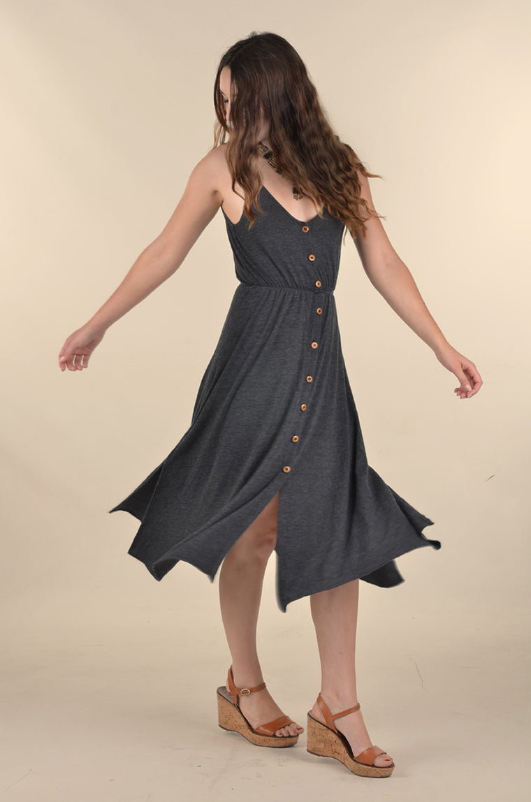 Wooden Buttons Midi Dress - Charcoal