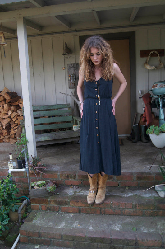 Wooden Buttons Midi Dress - Charcoal