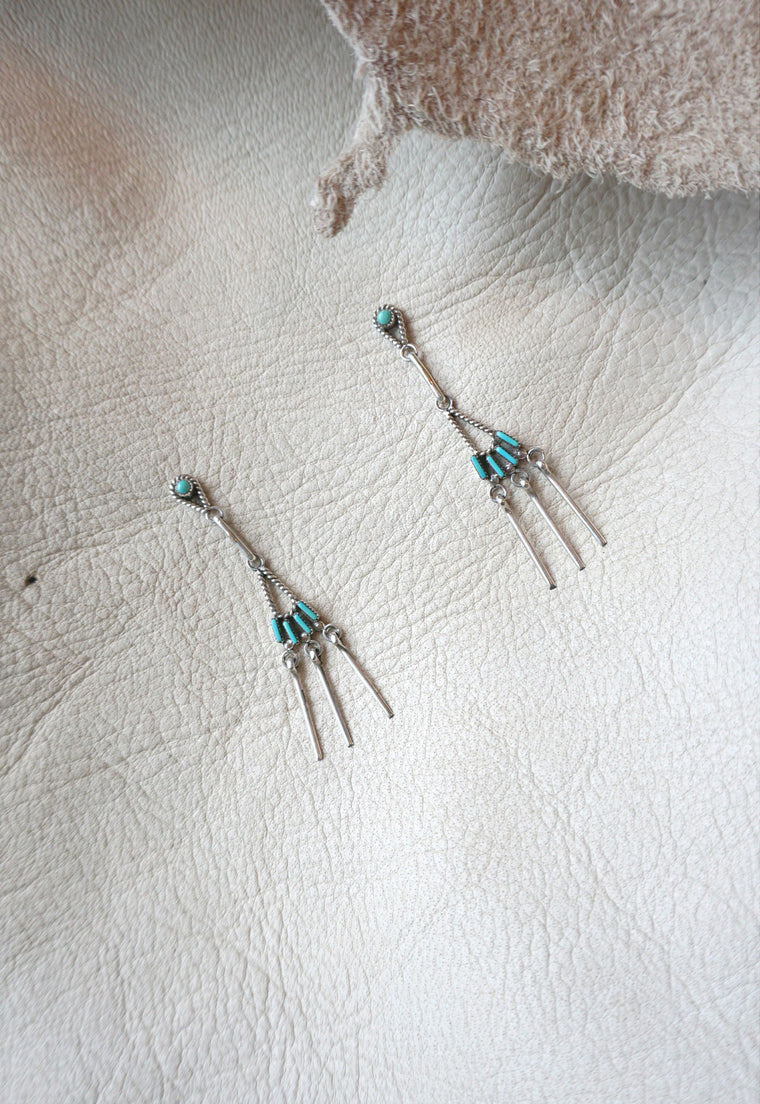 Zuni Turquoise Needlepoint Vintage Earrings